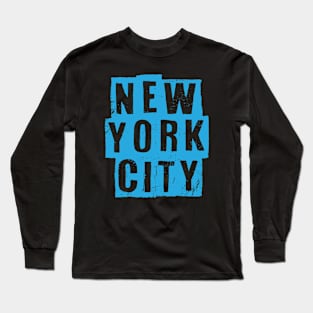 New York City - Vintage Light Blue Text Long Sleeve T-Shirt